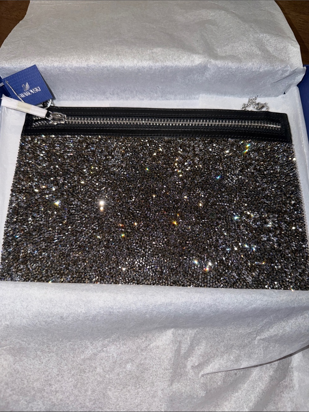 NWT Swarovski Silver Gray Crystal Pave Clutch Bag Purse NEW